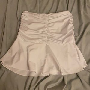 white scrunch mini skirt